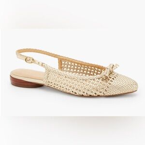 TALBOTS Sz 11 Edna Slingback Woven Gold Colourway Pointy Toe Bow NEW WITH TAG